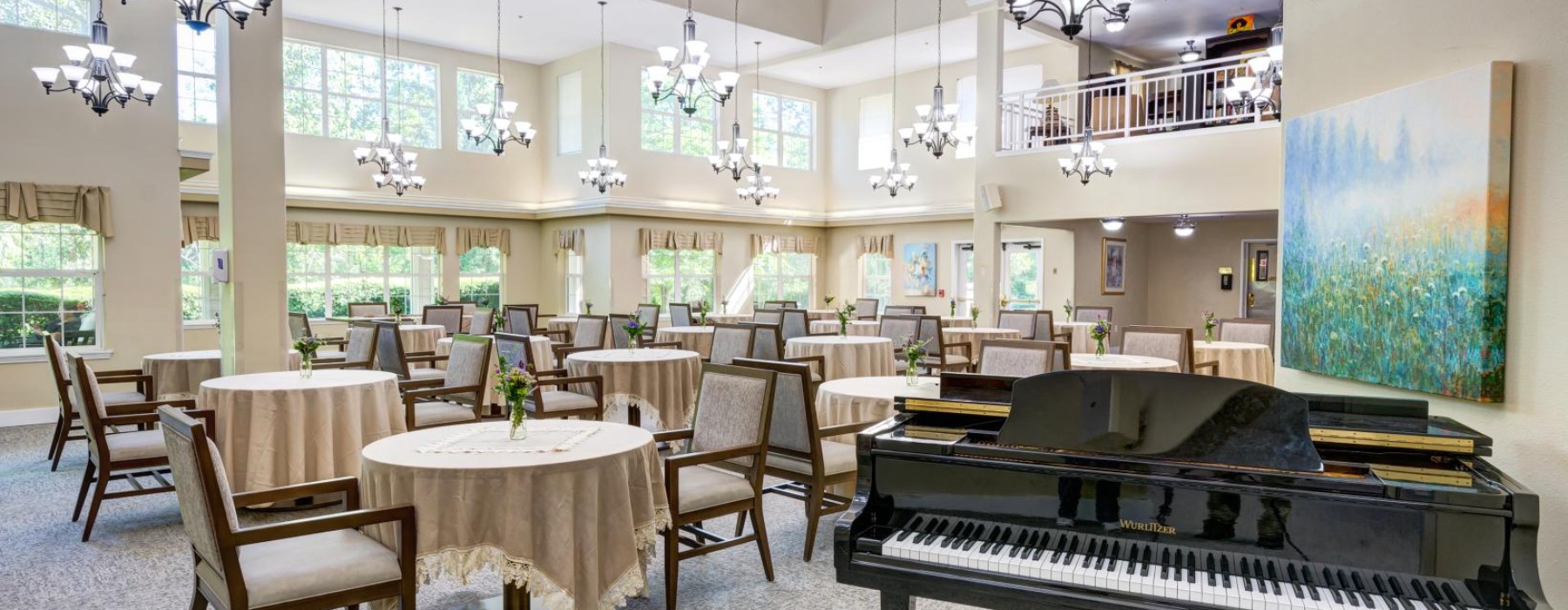 a room with tables and chairs